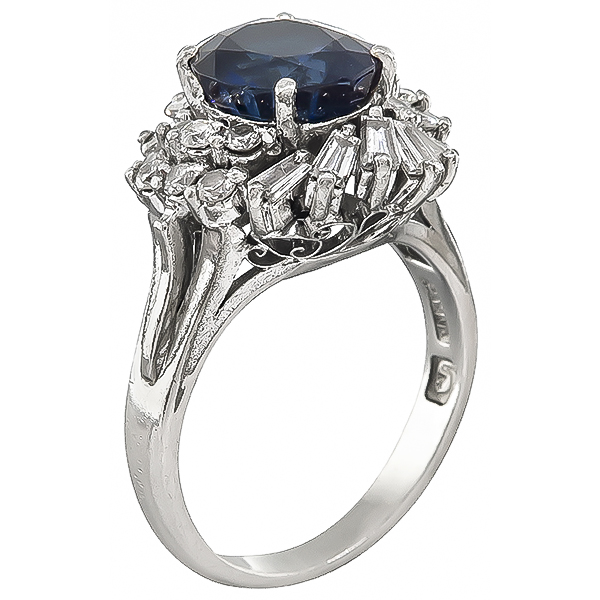 1960s 3.50ct Sapphire 0.70ct Diamond Cocktail Ring