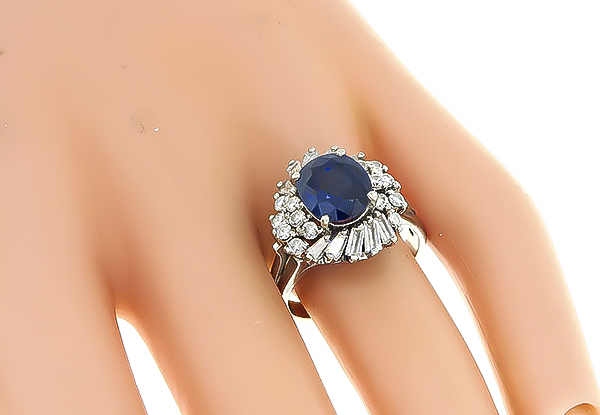 1960s 3.50ct Sapphire 0.70ct Diamond Cocktail Ring