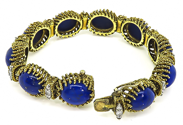 Vintage La Triomphe 1.25ct Diamond Lapis Gold Bracelet