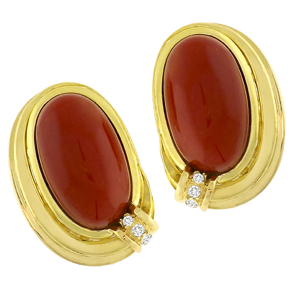 Coral Diamond Gold Earrings