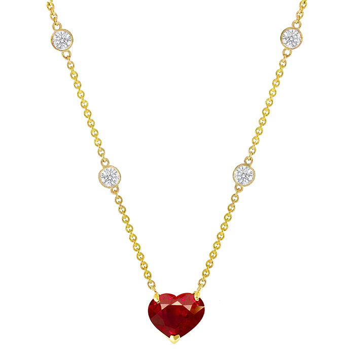 2.19ct Heart Ruby Diamond By The Yard Gold Necklace