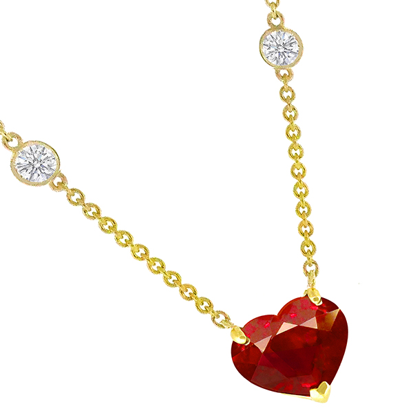 2.19ct Heart Ruby Diamond By The Yard Gold Necklace