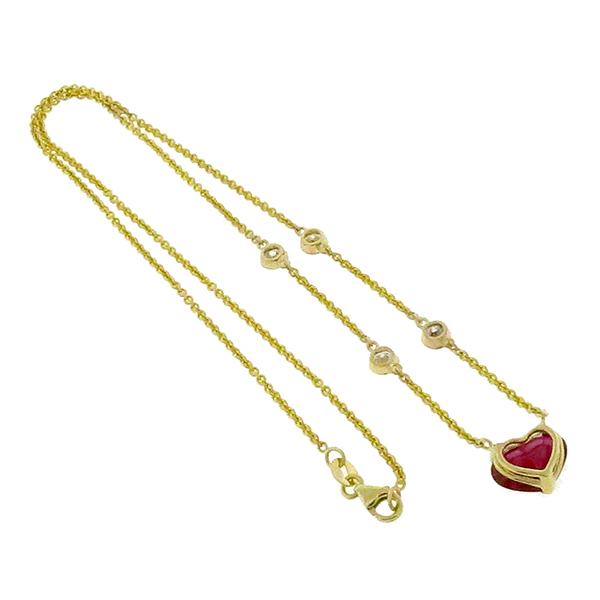 2.19ct Heart Ruby Diamond By The Yard Gold Necklace