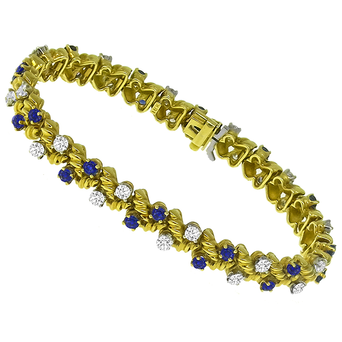 2.40ct Diamond 1.92ct Sapphire Gold Bracelet