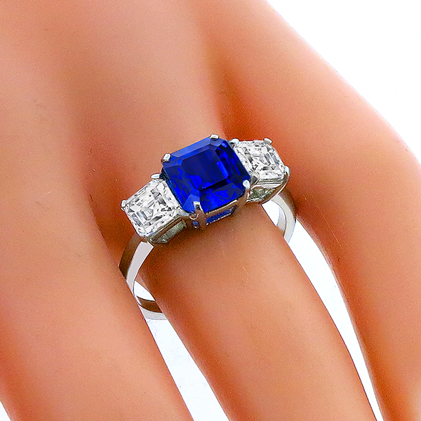 2.65ct Sapphire 1.37ct  Diamond Platinum Anniversary  Ring