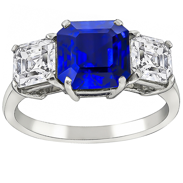 2.65ct Sapphire 1.37ct  Diamond Platinum Anniversary  Ring