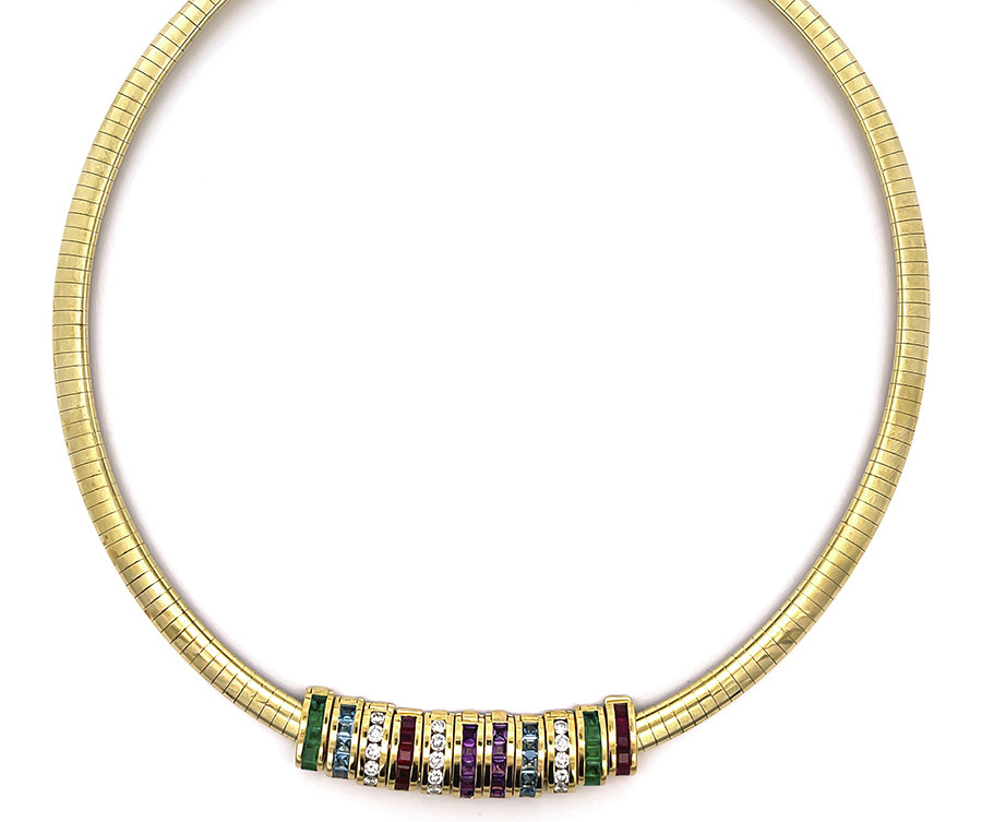 1.05ct Diamond 3.20ct Multi Color Gems Gold Necklace