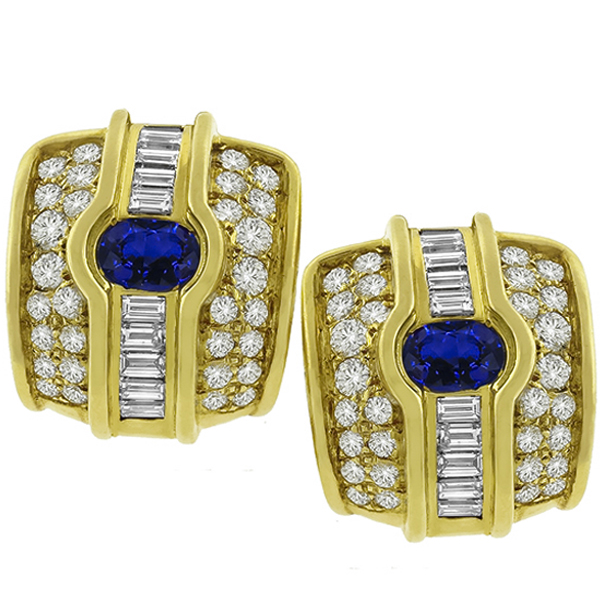 18k yellow gold sapphire diamond earrings 1