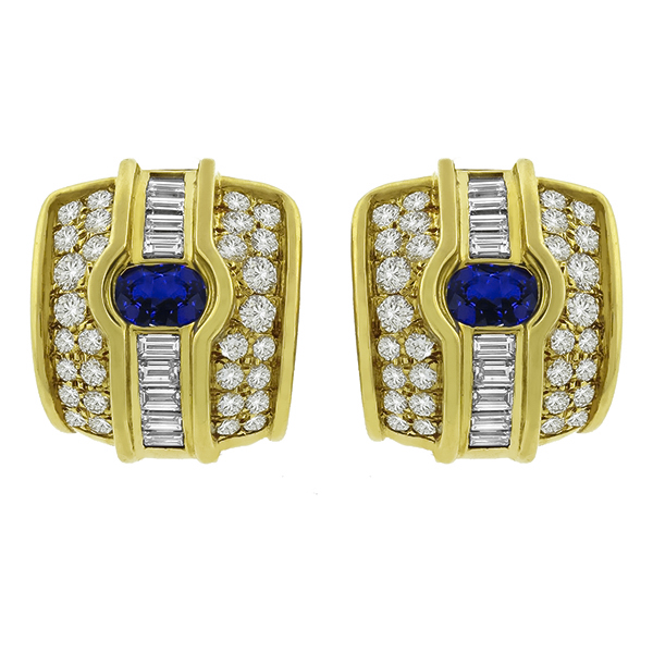 18k yellow gold sapphire diamond earrings 1