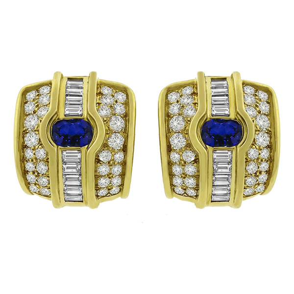 18k yellow gold sapphire diamond earrings 1