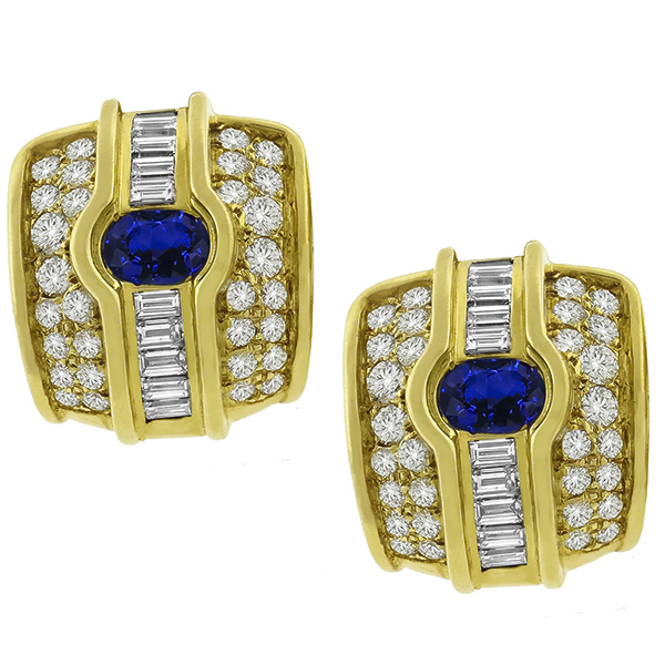 18k yellow gold sapphire diamond earrings 1