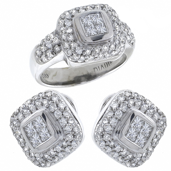18k white gold diamond earrings and a ring set 1