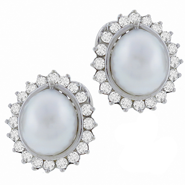 14k white gold diamond and white south sea pearl  earrings 1