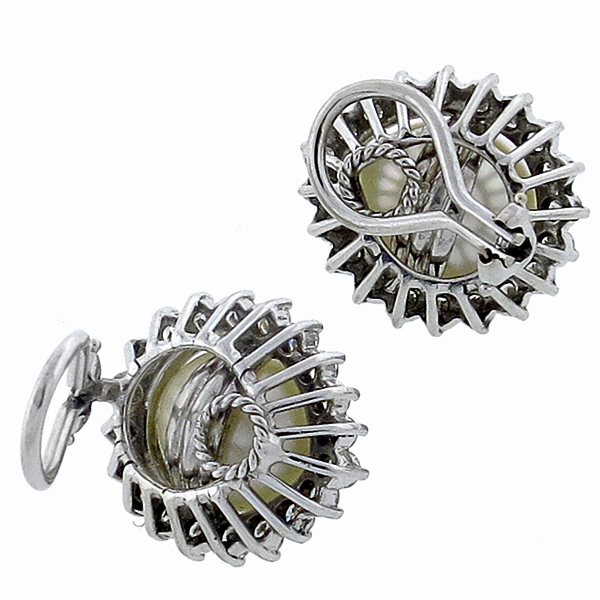 14k white gold diamond and white south sea pearl  earrings 1