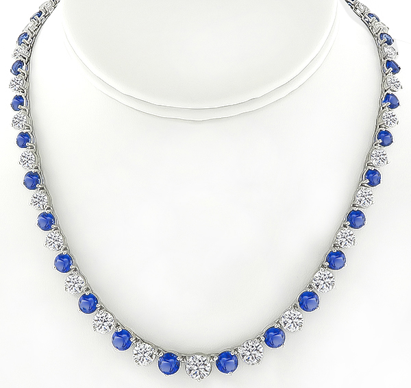 25.00ct Sapphire 22.40ct Diamond Tennis Necklace Photo 1