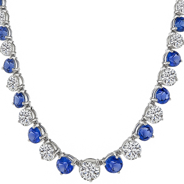 25.00ct Sapphire 22.40ct Diamond Tennis Necklace Photo 1