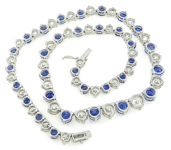 25.00ct Sapphire 22.40ct Diamond Tennis Necklace Photo 1