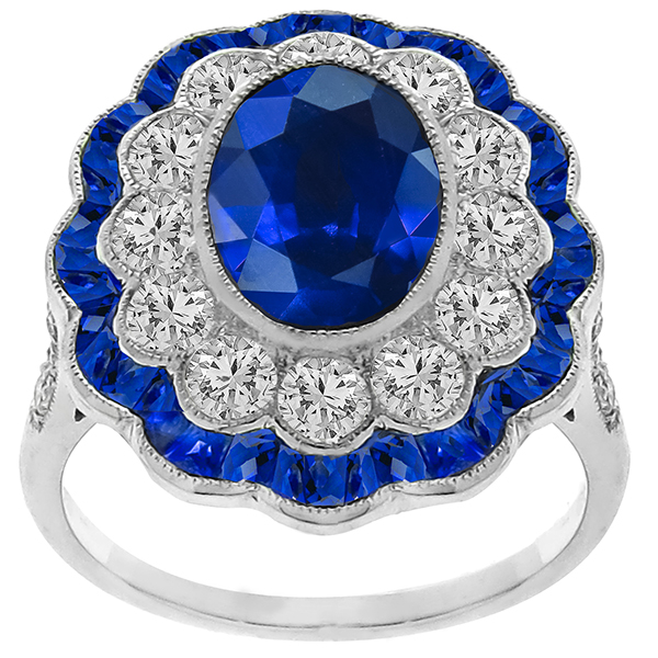 Estate 3.01ct Sapphire Diamond Gold Ring