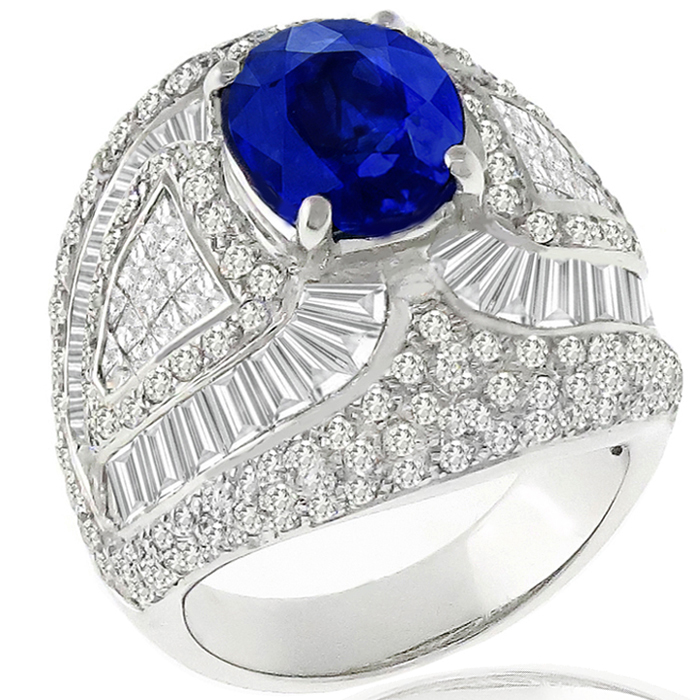 3.80ct Sapphire 2.74ct Diamond Gold Cocktail Ring