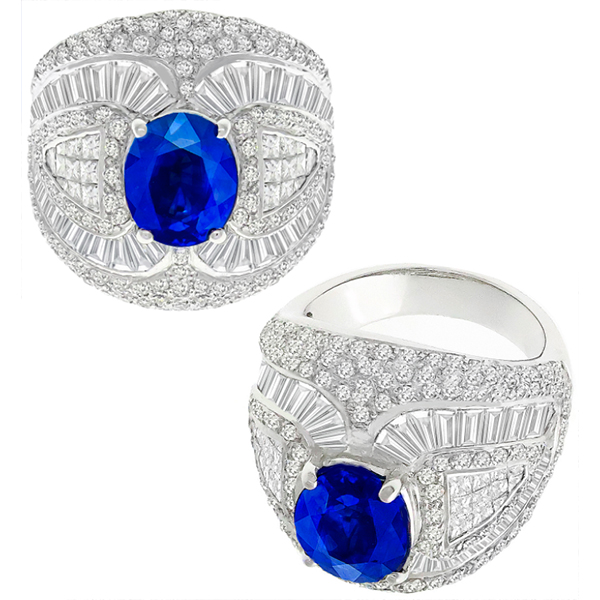 3.80ct Sapphire 2.74ct Diamond Gold Cocktail Ring