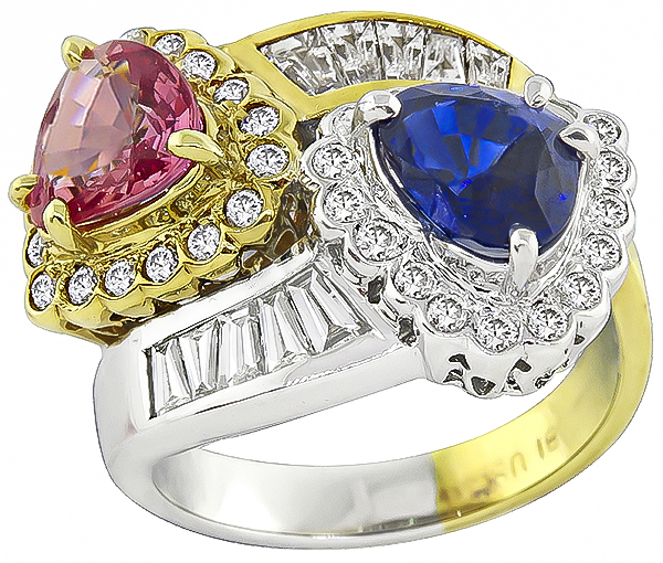 3.50ct Pink and Blue Sapphire 1.00ct Diamond Cross Over Ring