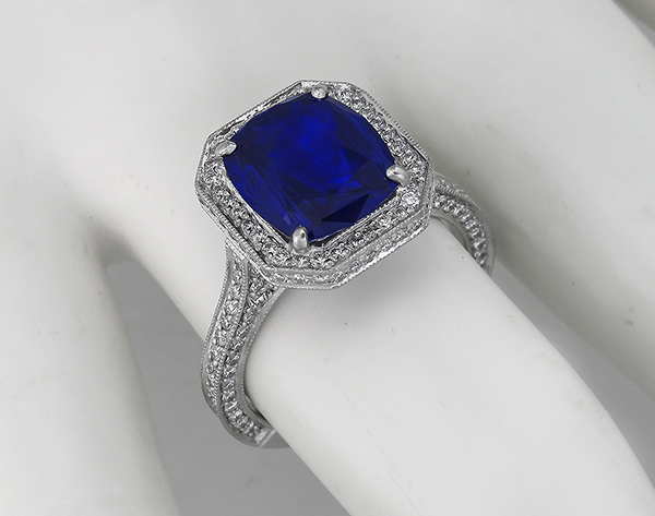 3.75ct ceylon sapphire 2.50ct diamond engagement ring photo 1