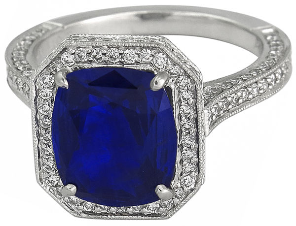 3.75ct ceylon sapphire 2.50ct diamond engagement ring photo 1