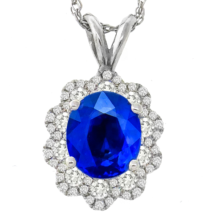 4.00ct Sapphire 1.50ct Diamond Gold Pendant Necklace