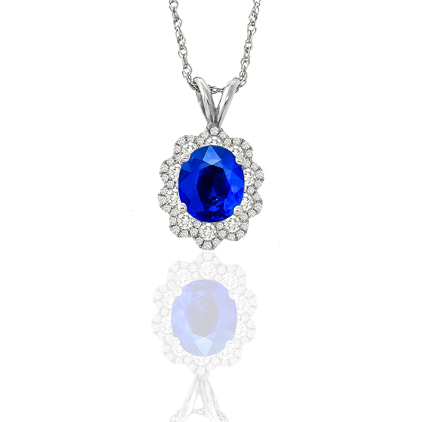 4.00ct Sapphire 1.50ct Diamond Gold Pendant Necklace | Israel Rose