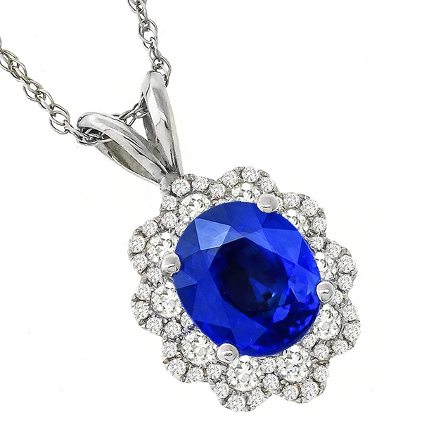 4.00ct Sapphire 1.50ct Diamond Gold Pendant Necklace