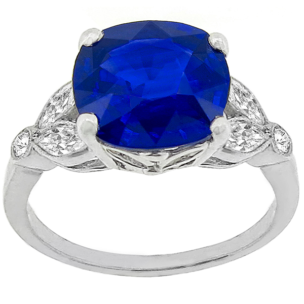 Estate 4.06ct Sapphire 0.45ct Diamond Gold Ring