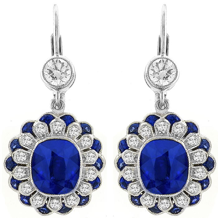 Estate 4.54ct Sapphire 1.04ct Diamond Gold Earrings 