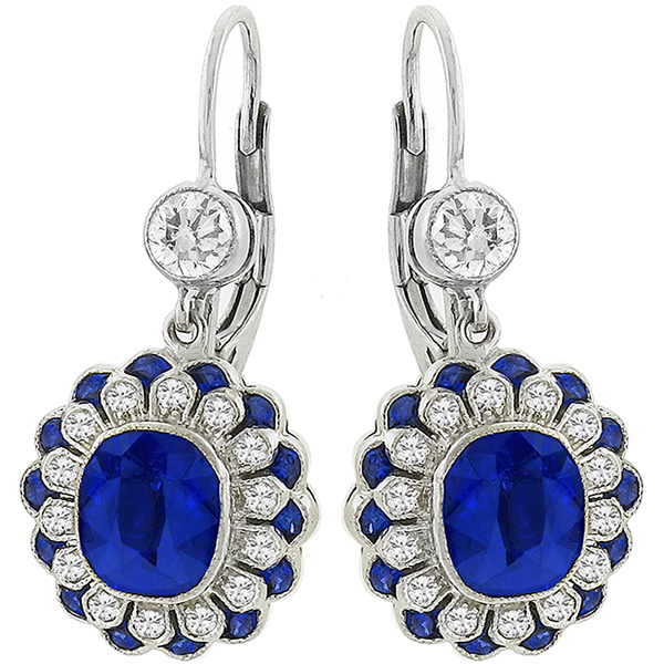Estate 4.54ct Sapphire 1.04ct Diamond Gold Earrings 