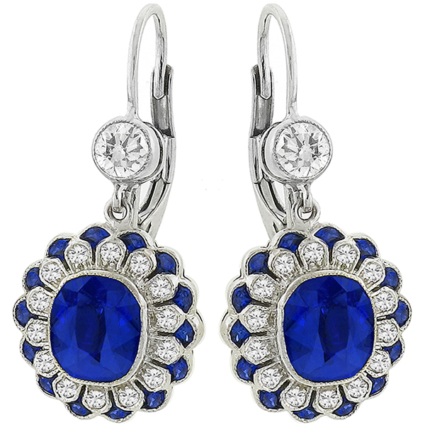 Estate 4.54ct Sapphire 1.04ct Diamond Gold Earrings 