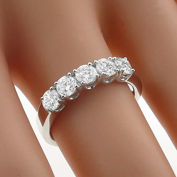 5 stone diamond 18k white gold wedding band 1