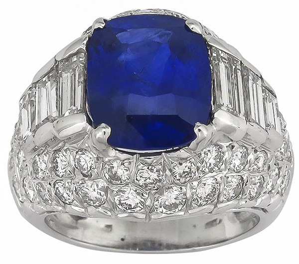 5.36ct ceylon sapphire 2.40ct diamond gold ring photo 1