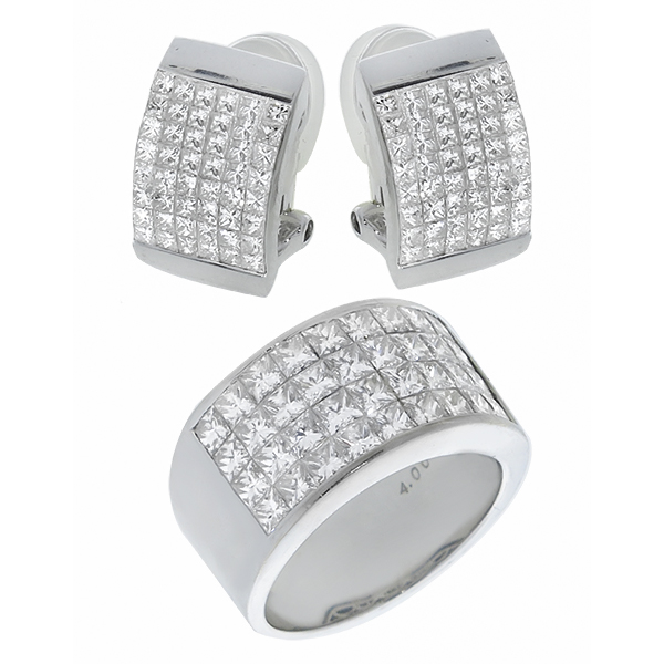 diamond 18k white  gold ring and earrings set 1