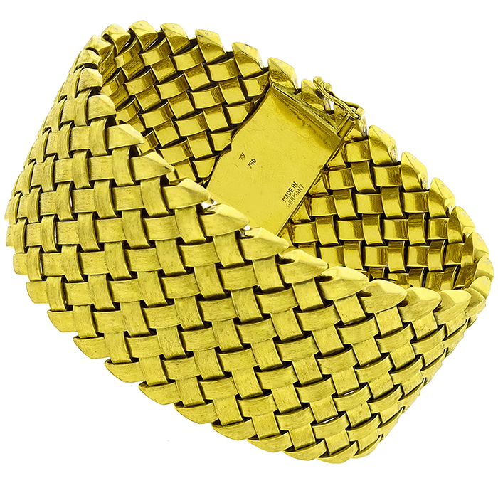18k Yellow Florentine Finish Gold Weave Pattern Bracelet