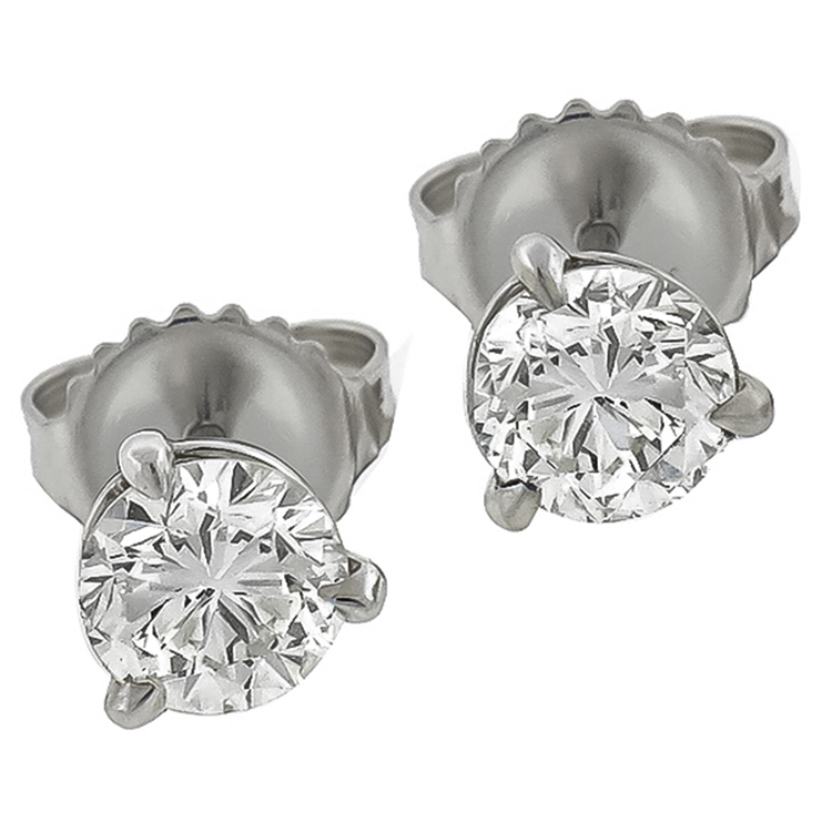 14k white gold push back diamond studs earrings 1