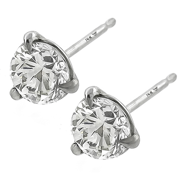 14k white gold push back diamond studs earrings 1