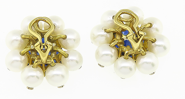 8.00ct Sapphire 0.50ct Diamond Pearl Earrings