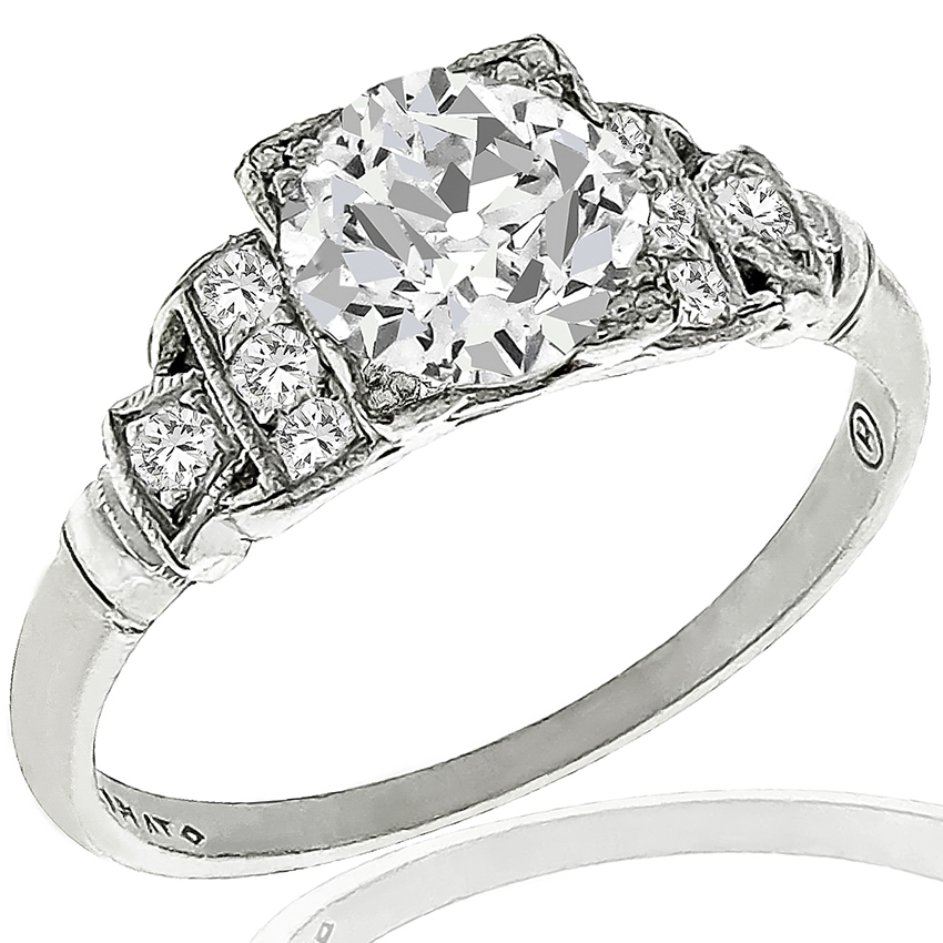 Antique GIA Certified 0.93ct Old European Cut Diamond Platinum Engagement Ring