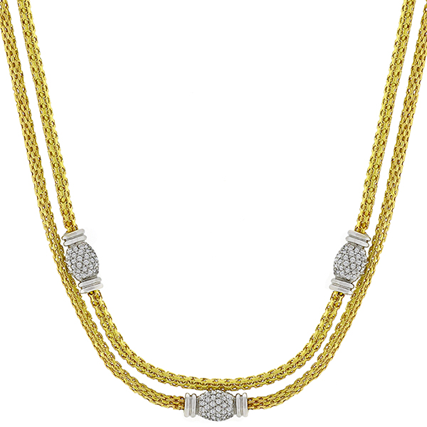 Estate 1980s 6.66ct Round Cut Diamond 18k Yellow And White Gold Mesh Necklace