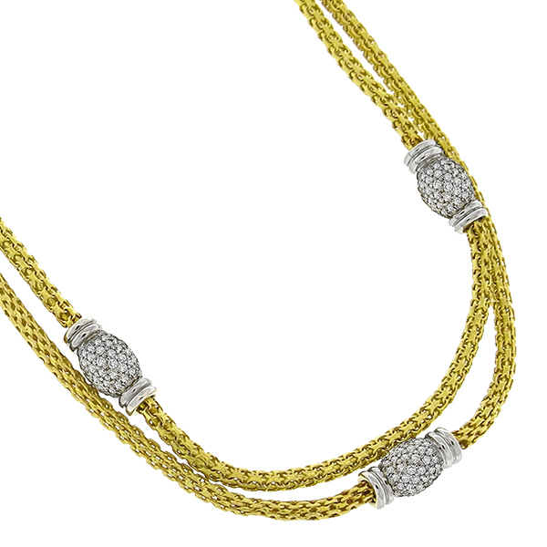 Estate 1980s 6.66ct Round Cut Diamond 18k Yellow And White Gold Mesh Necklace