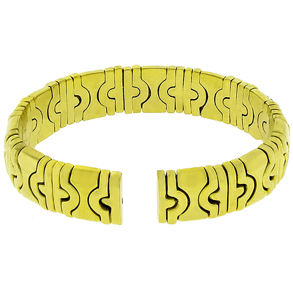 Bvlgari Style 1.00ct Round Cut Diamond 18k Yellow Gold Cuff Bangle