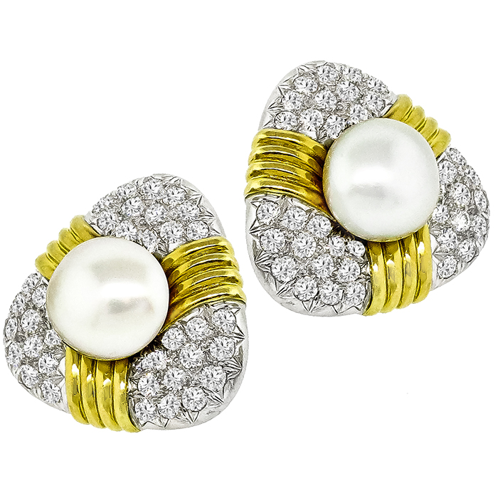 TRIO 5.00ct Diamond Pearl Gold Earrings