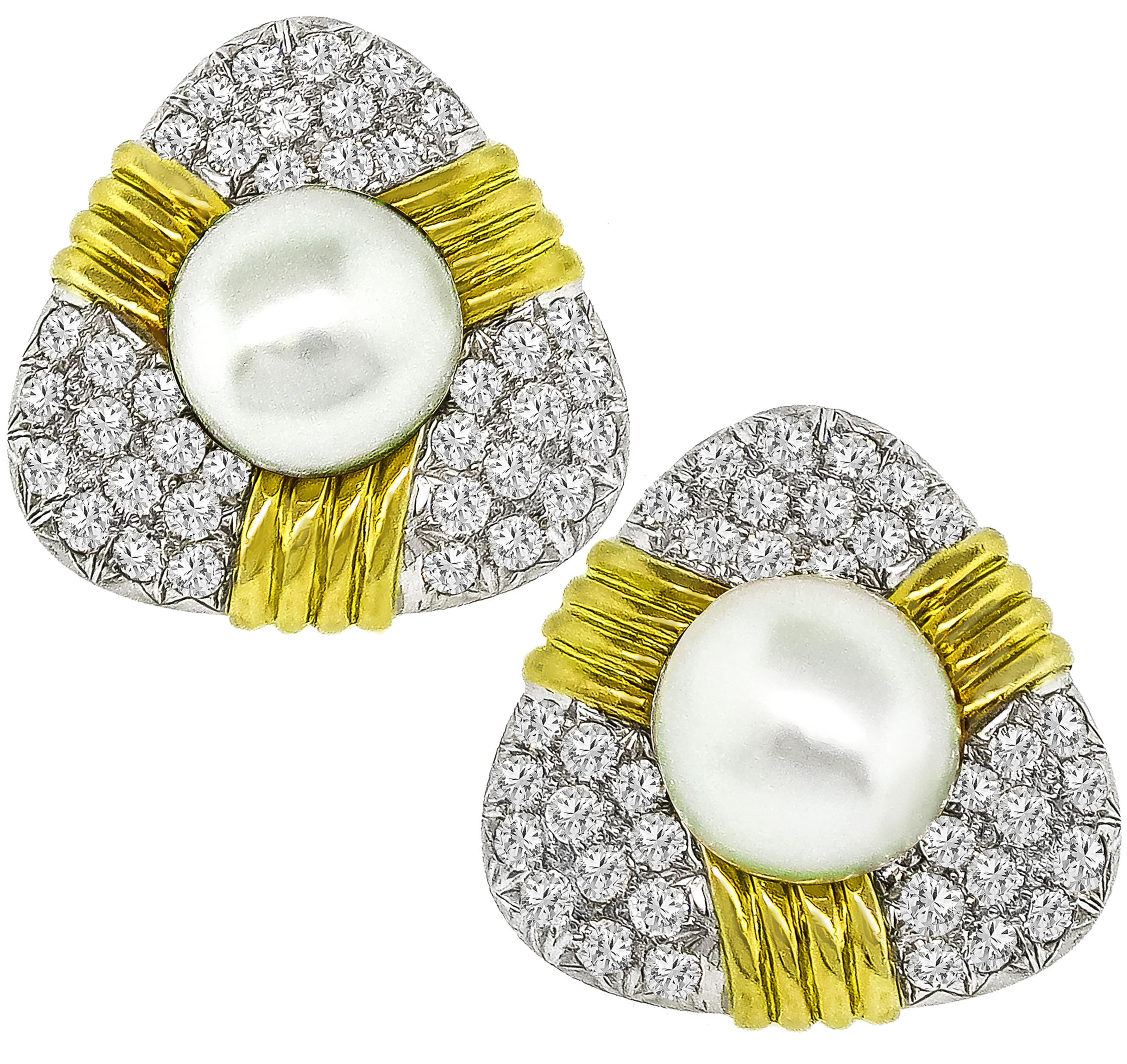 TRIO 5.00ct Diamond Pearl Gold Earrings