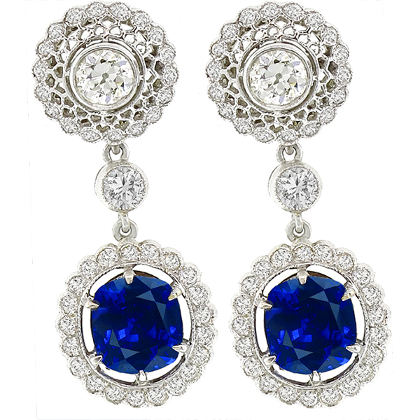 Estate 3.94ct Sapphire 2.26ct Diamond Gold Earrings  | Israel Rose