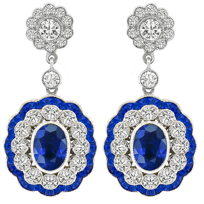 Estate 5.21ct Sapphire 2.70ct Diamond Gold Earrings 