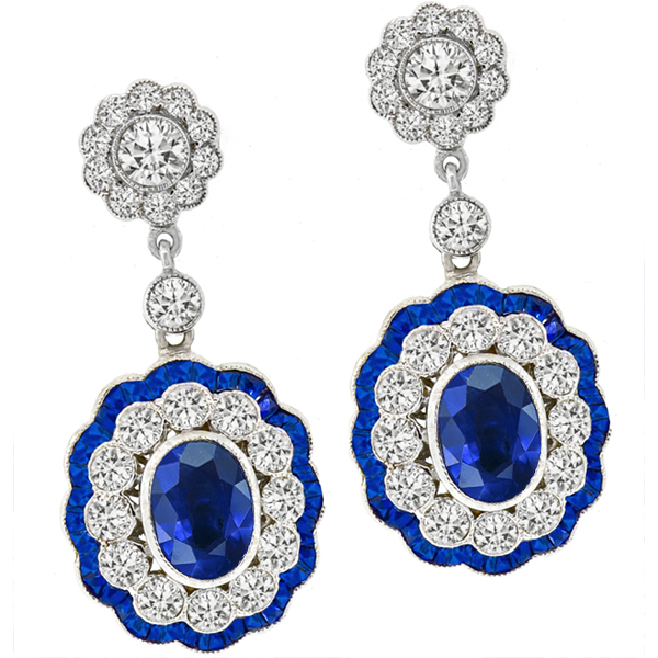 Estate 5.21ct Sapphire 2.70ct Diamond Gold Earrings 